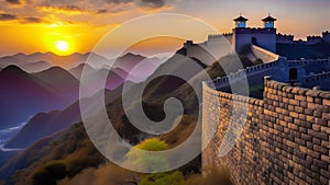 The Great Wall of China, Badaling section. A magical sunset over the Great Wall of China