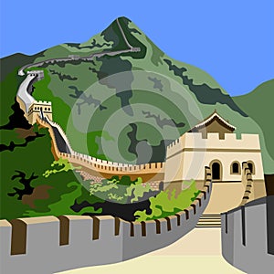 Great Wall China Building Icon Vector Illustration