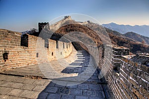 Great wall of china on a clear winter day with bright blue sky