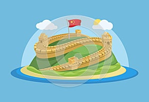 Great Wall Of China Famous Landmark Cartoon Illustration Vector