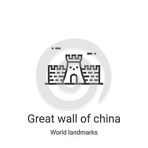 great wall of china icon vector from world landmarks collection. Thin line great wall of china outline icon vector illustration.