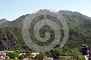 Great Wall of China and mountains