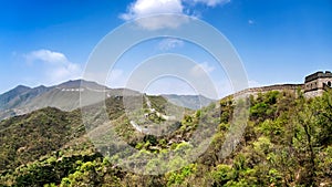 The Great Wall of China in summer. The Mutianyu area. China famous landmark.