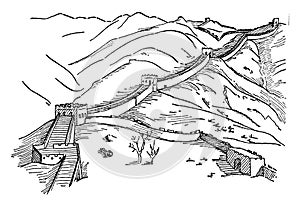 Great Wall of China, vintage illustration