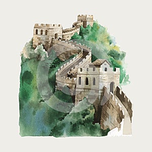 The Great Wall of China watercolor illustration