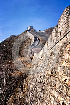 The Great Wall of China in winter. The Badaling area. China famous landmark.