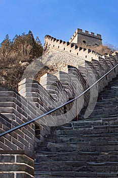 The Great Wall of China in winter. The Badaling area. China famous landmark.