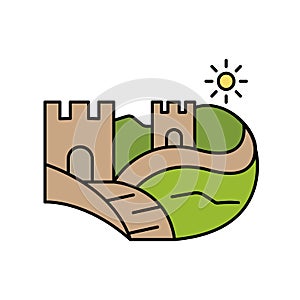 Great wall field sun line icon. Element of landscapes icon