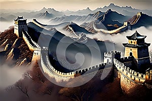 the Great wall with nature and clouds