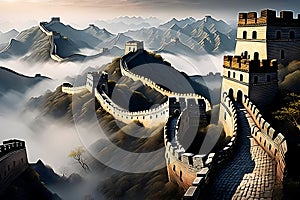 the Great wall with nature and clouds