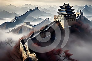 the Great wall with nature and clouds