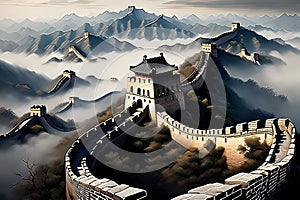 the Great wall with nature and clouds