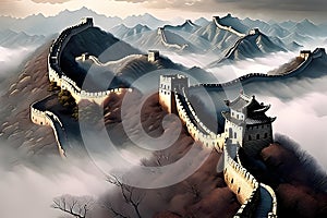 the Great wall with nature and clouds
