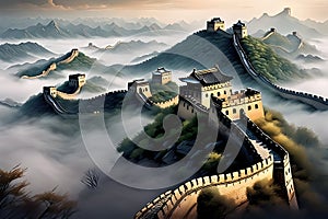 the Great wall with nature and clouds