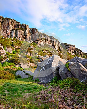 Great Wanney Crag and boulders in portrait photo