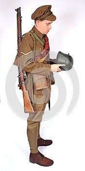 Great War cavalry soldier with German helmet