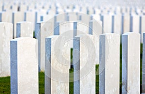 Great war headstones of graves in Flanders Fields photo