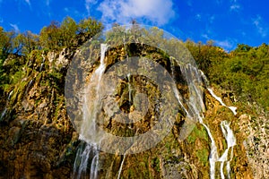 Great Waterfall at Lower Lakes, the highest waterfall in Plitvice Lakes National Park, Croatia