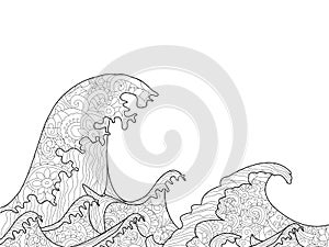 The Great Wave off Kanagawa coloring book for adults vector photo