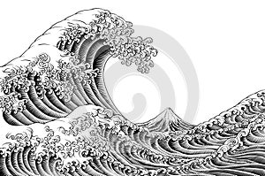 Great Wave Vintage Japanese Engraved Woodcut Style