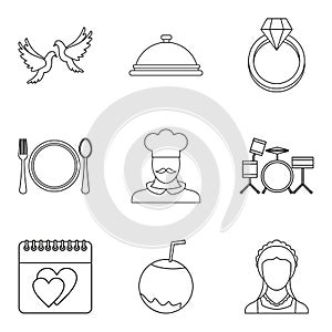 Great wedding icons set, outline style