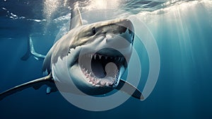 Great white shark attack, white sharp teeth