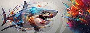 A great white shark attacks. AI generated