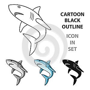 Great white shark icon in cartoon style on white background. Surfing symbol stock vector illustration.