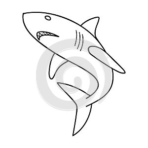 Great white shark icon in outline style isolated on white background. Surfing symbol stock vector illustration.
