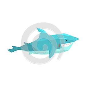 Great White Shark Marine Fish Living In Warm Sea Waters Cartoon Character Vector Illustrations