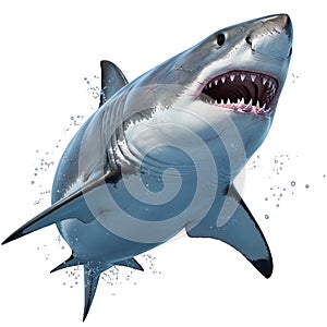 Great white shark with open jaws and formidable, sharp teeth