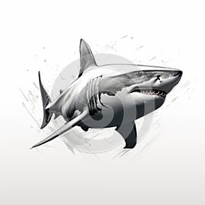 Clean And Sharp Inking: White Shark Canvas Print Illustration