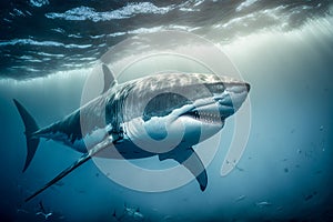 Great white shark underwater, hunting and attacking, predator, Generative AI