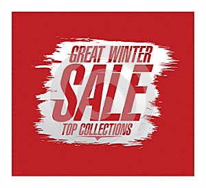 Great winter sale, top collections, vector poster or web banner design template with red lettering