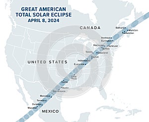 Great American Total Solar Eclipse, on April 8, 2024, political map photo