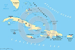 Greater Antilles political map