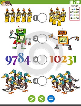 Greater less or equal math cartoon task for children