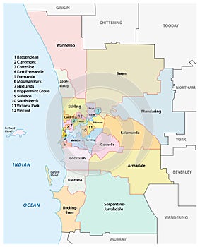 Greater Perth administrative map, Australia