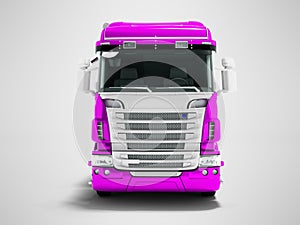 Greater violet truck for transportation of goods for long distances front view 3d render on gray background with shadow