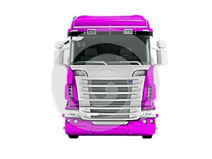 Greater violet truck for transportation of goods for long distances front view 3d render on white background no shadow