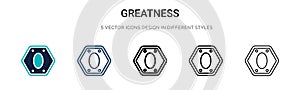 Greatness icon in filled, thin line, outline and stroke style. Vector illustration of two colored and black greatness vector icons