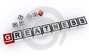 greatness word block on white