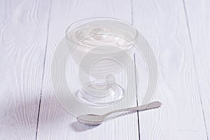 Grechisky yogurt in a glass bowl