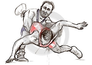 Greco-Roman Wrestling. An full sized hand drawn il