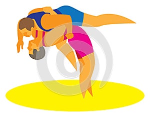 Greco-Roman wrestling holds an opponent shot through the back