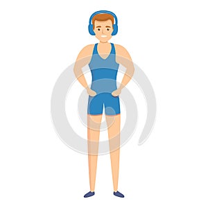 Greco-roman wrestling man with headhones icon, cartoon style