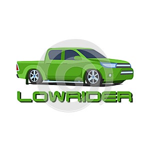 Gree Pickup truck lowrider car vector illustration