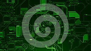 Greeble Green Machine DataAbstract Pattern Background 3D Illustration