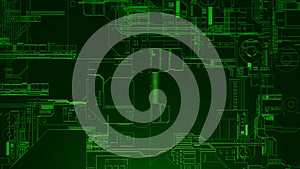 Greeble Green Machine DataAbstract Pattern Background 3D Illustration