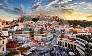 Greece - Acropolis with Parthenon temple at dramatic sunset in Athens